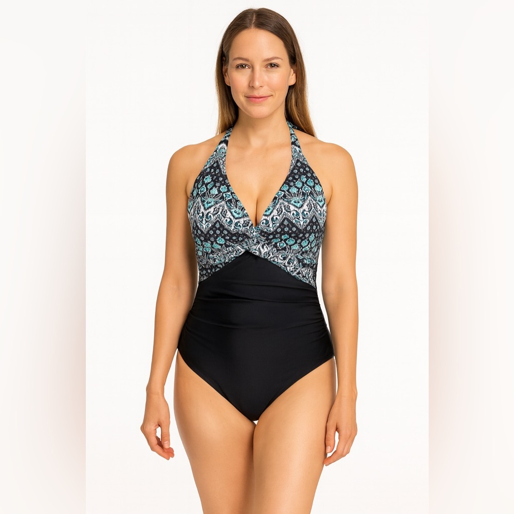 Emme Jordan Halter One Piece Swimsuit Tummy‎ Control Padded Black S